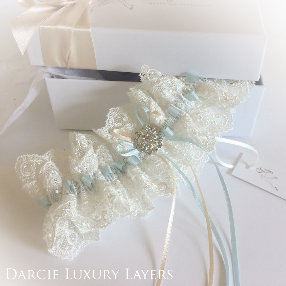 Luxury wedding garter Something blue Darcie