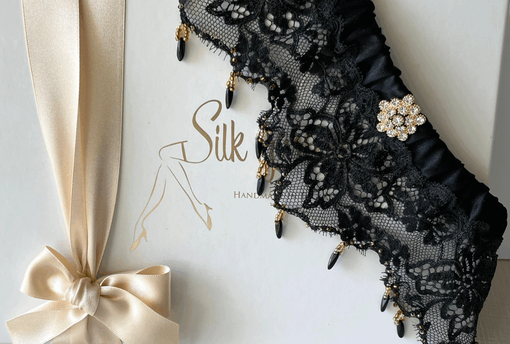 Black lace wedding garter for a Cornish Bride