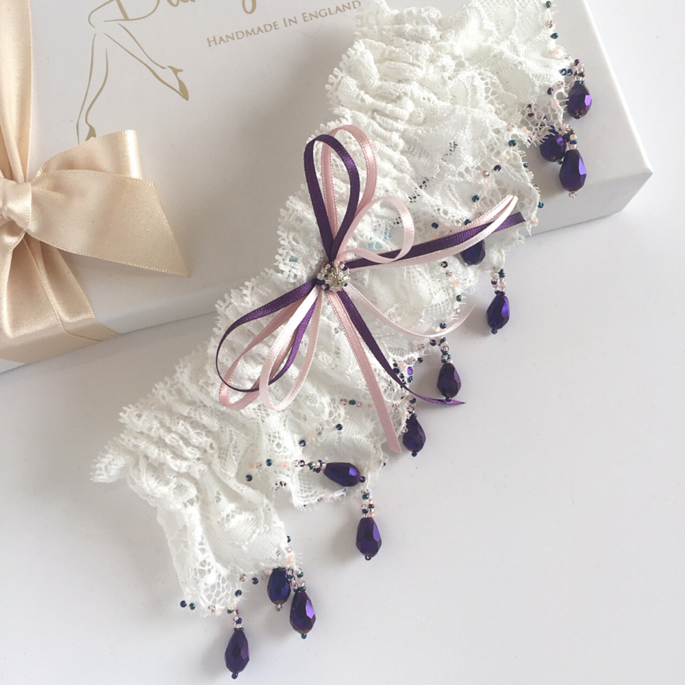 purple rose pink wedding garter - bespoke garter for a bride