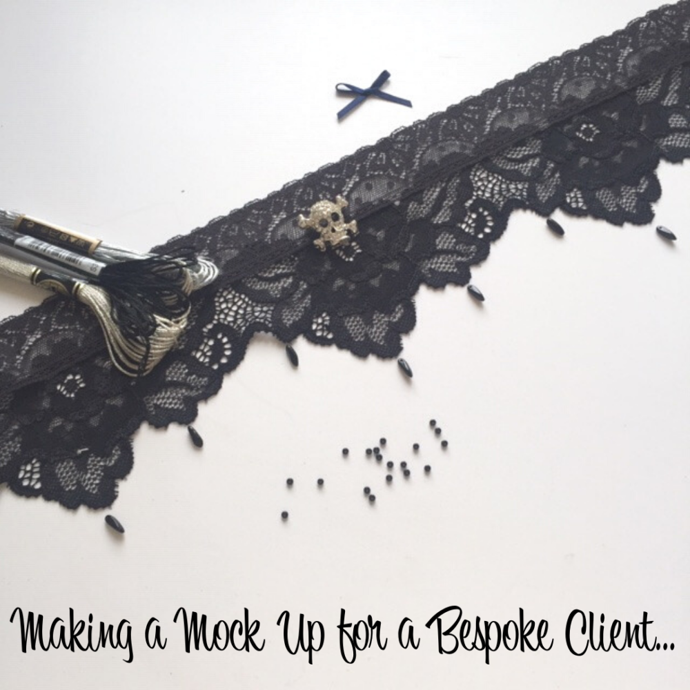 Gothic bridal garter design being made