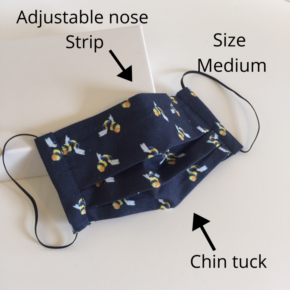 Bee print navy blue face mask