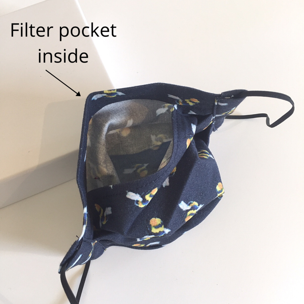 bee print navy face mask