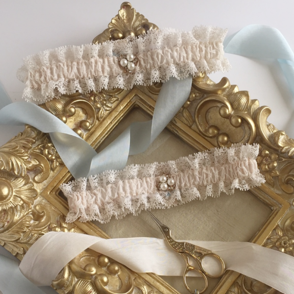 Gracie blush wedding garter vintage silk