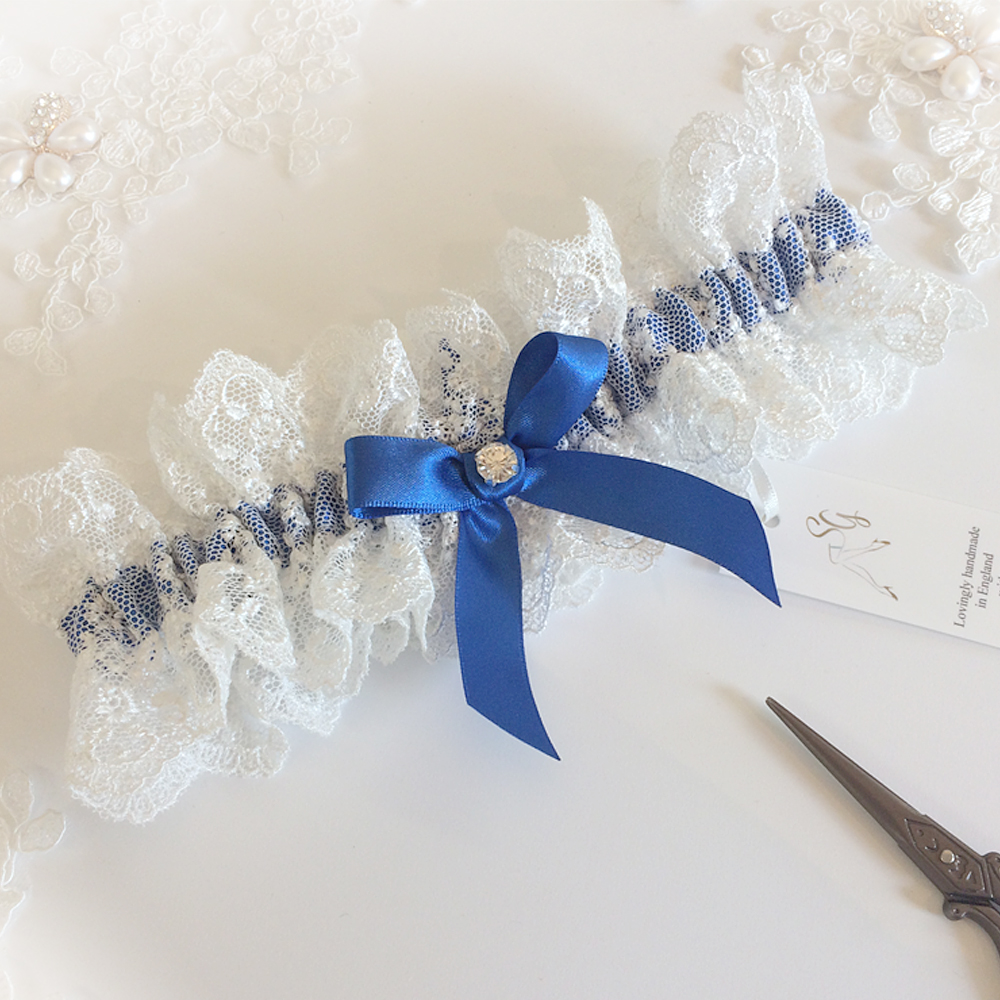 Royal blue wedding garter Lauren Nottingham lace