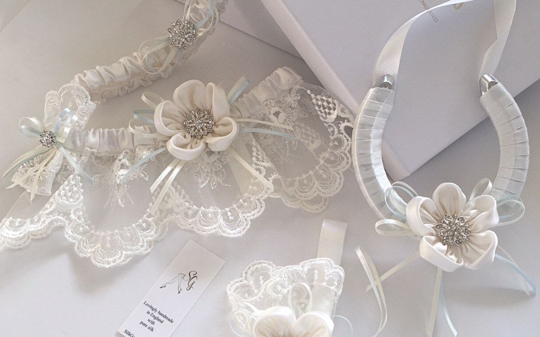 Luxury Personalised Wedding garter set Silk Daisy - handmade wedding garter set