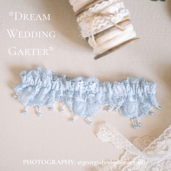 Dreamy Blue Pearl Bridal Garter, Designer collection
