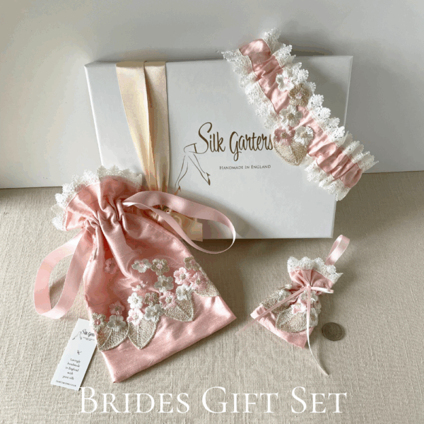 Bride Garter Gift Set Pure silk blush pink shower gift